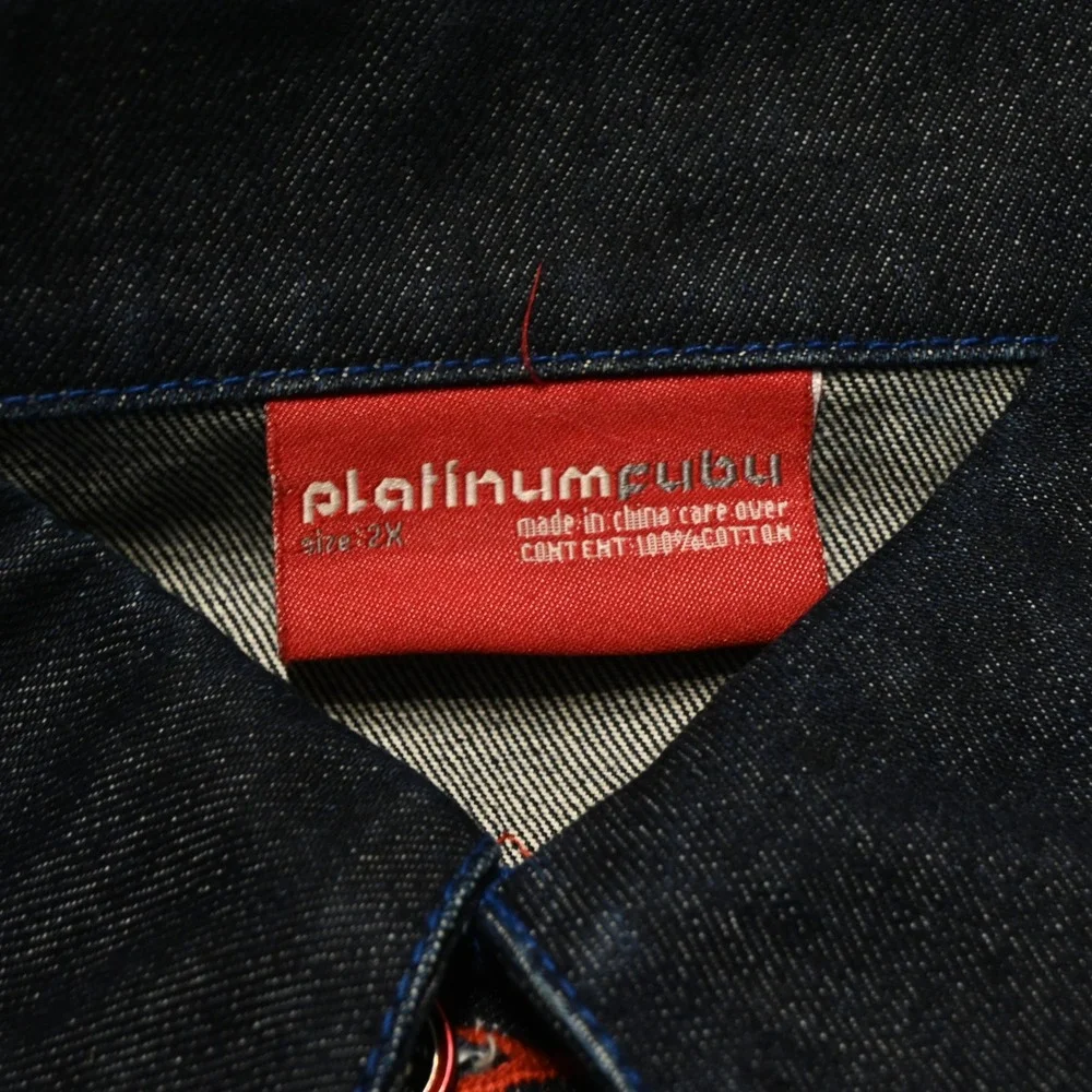 Vintage Platinum FUBU Fat Albert Denim Jacket 2X Y2K Embroidered Dark Wash